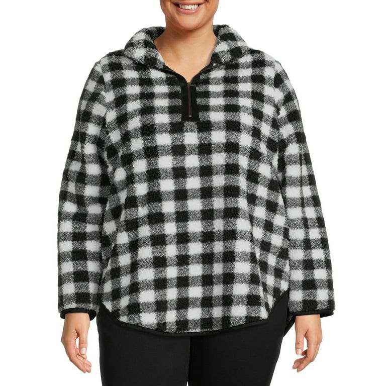 Terra & Sky Women's Quarter Zip Faux Sherpa Pullover - Walmart.com | Walmart (US)