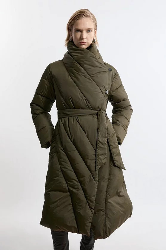 Quilted Padded Wrap Collar Coat | Karen Millen UK + IE + DE + NL