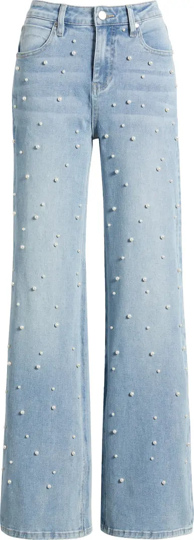 High Waist Faux Pearl Flare Leg Jeans | Nordstrom