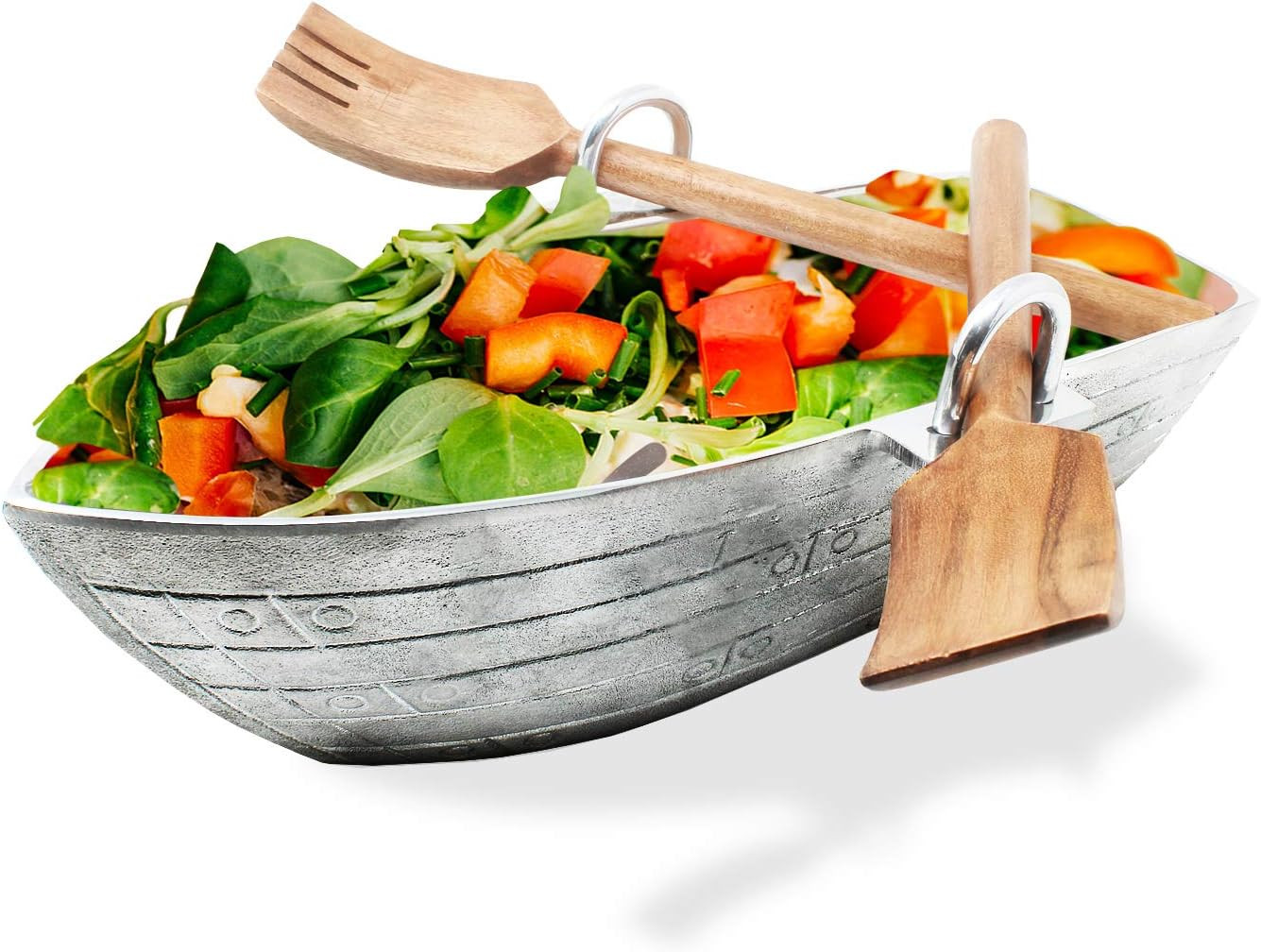 GUTE Rowboat Serving Bowl with a Pair of Wood Serving Utensils, Boat Salad Bowl approx. 16" L x 6... | Amazon (US)