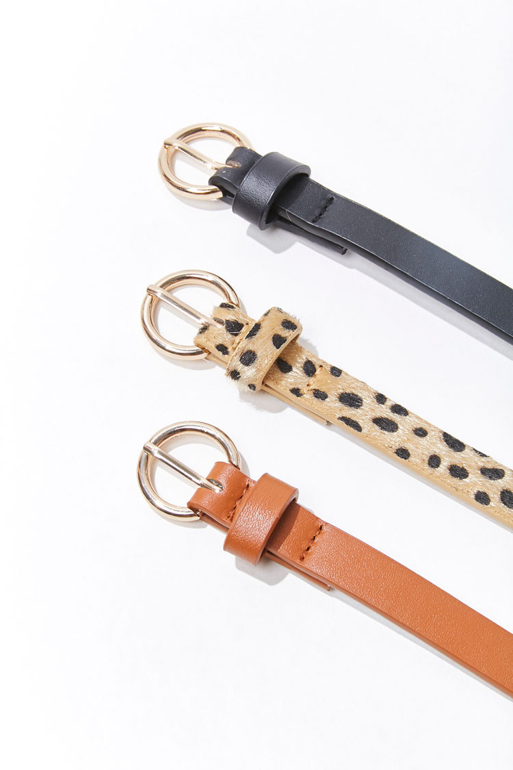 Cheetah Print Skinny Waist Belt Set in Black | Forever 21 (US)