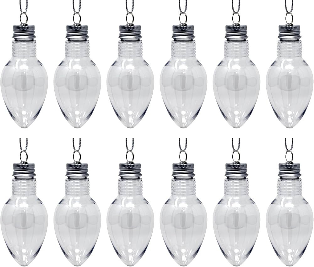 4 Inch Fillable Christmas Ornaments, Light Bulb Ornaments Clear Plastic Fillable, Clear Craft Orn... | Amazon (US)
