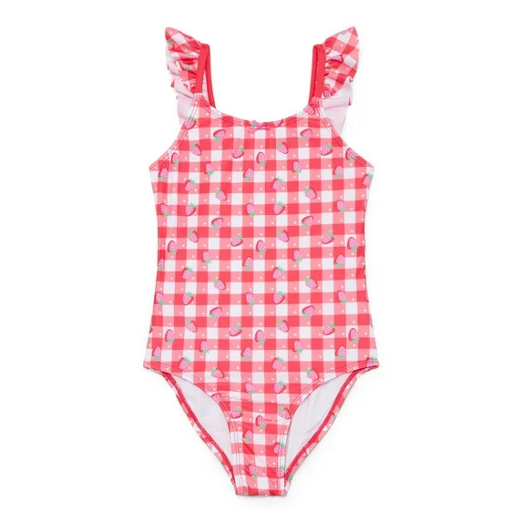 Wonder Nation Girls Strawberry Gingham One Piece Swimsuit, Sizes 4-16 | Walmart (US)