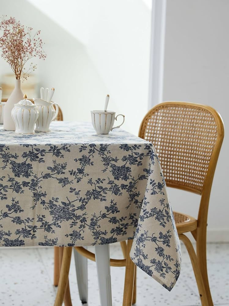 Pastoral Rectangle Tablecloth - 60 x 120 Inch - Beige Linen Table Cloth - Washable Table Cover wi... | Amazon (US)