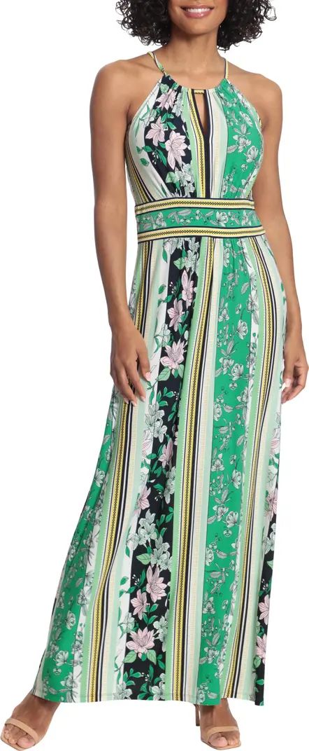 London Times Floral Stripe Halter Maxi Dress | Nordstromrack | Nordstrom Rack