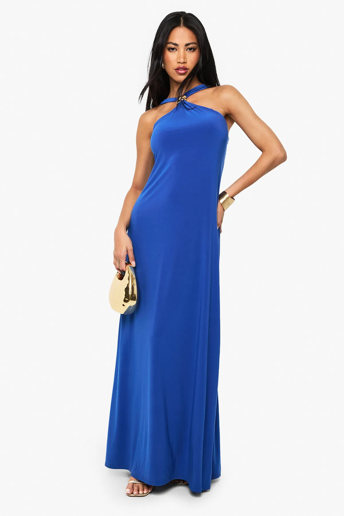 Gold Trim Halterneck Maxi Dress | boohoo (US & Canada)