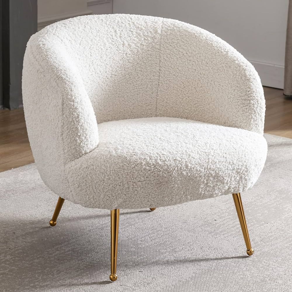 DUOMAY Modern Accent Chair Armchair Sherpa Upholstered Barrel Chair with Golden Legs Comfy Lounge... | Amazon (US)