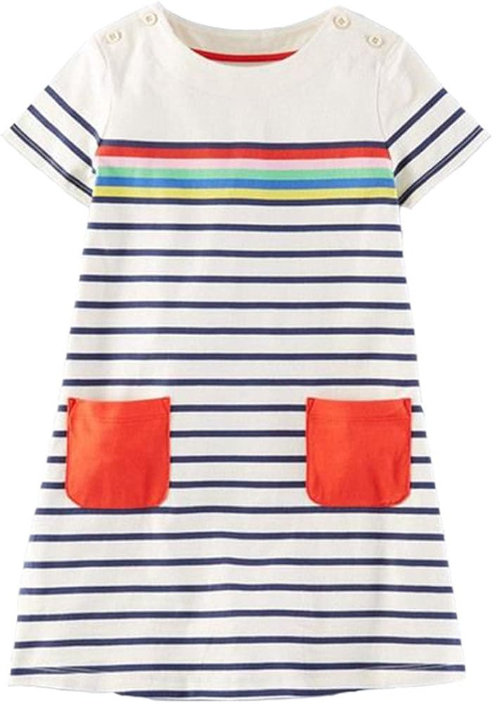 HILEELANG Toddler Girl Cotton Casual Dress Summer Short Sleeve Basic Tunic Playwear Shirt Dresses | Amazon (US)
