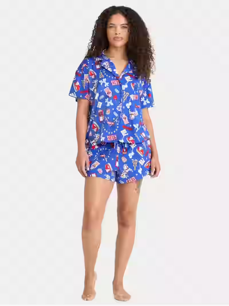 Way to Celebrate Women's Notch Collar Top and Shorts Pajama Set, 2-Piece, Sizes XS-3X | Walmart (US)
