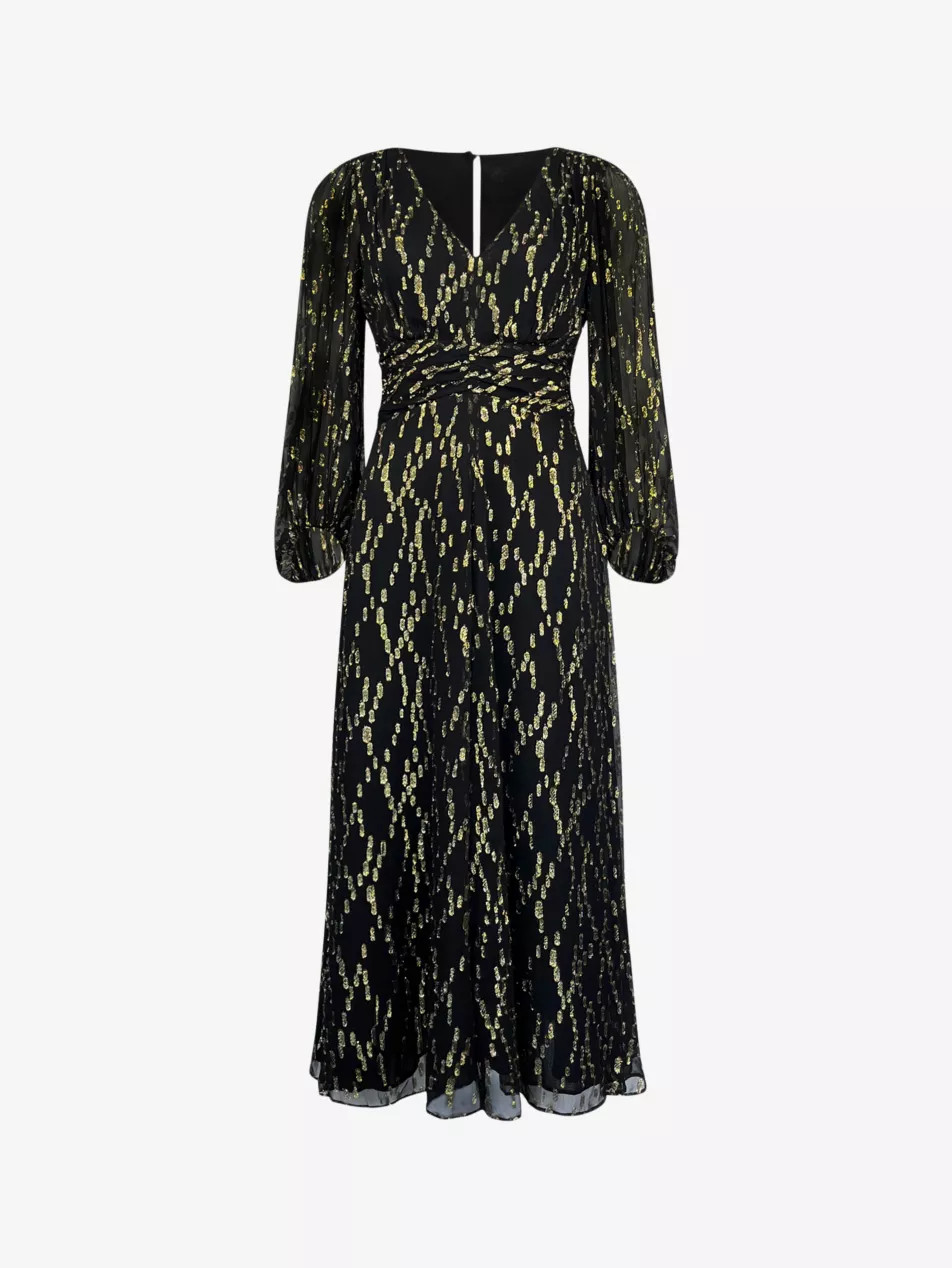 V-neck metallic-pattern woven maxi dress | Selfridges