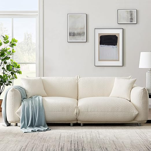 Hison Lambswool 3 Seat Cushion Couch 87'' Comfy Couch for Living Room Deep Seat Sofa with 2 Pillo... | Amazon (US)