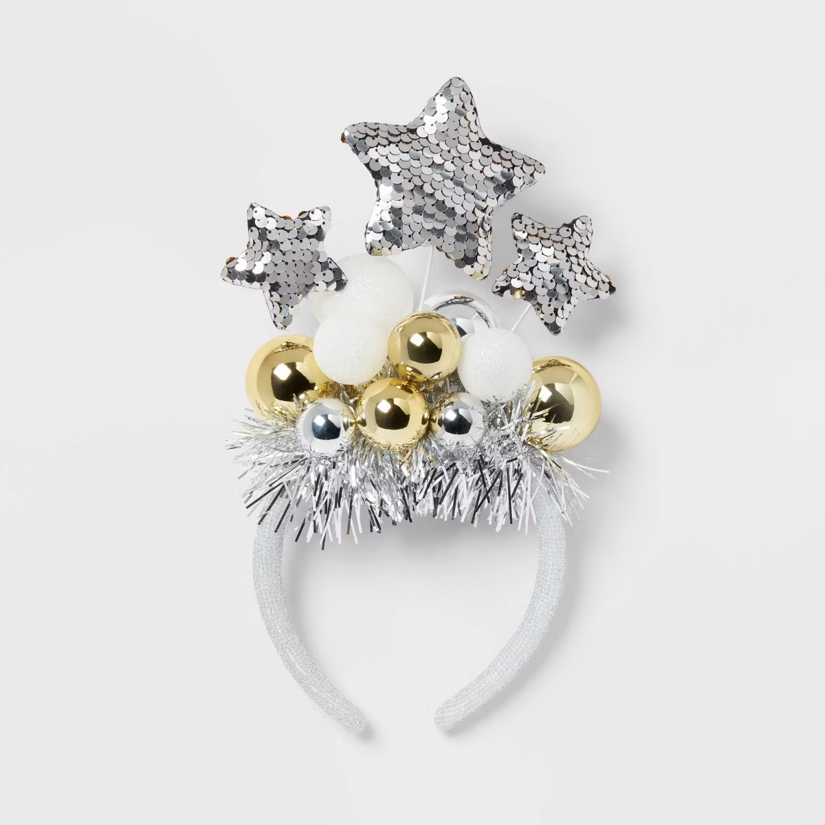 Sequined Stars with Round Ornaments Christmas Costume Headwear - Wondershop™ Silver | Target