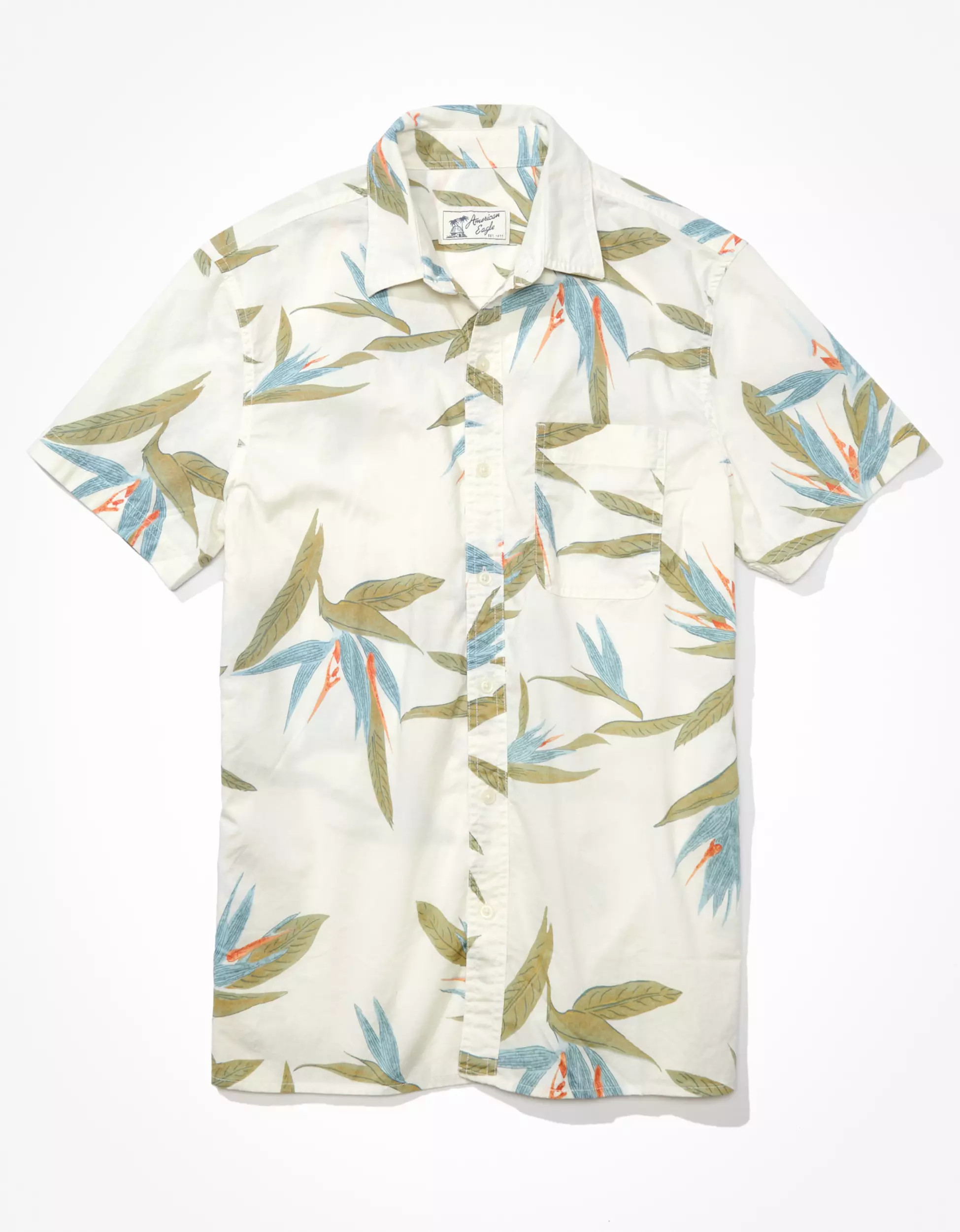 AE Tropical Button-Up Resort Shirt | American Eagle Outfitters (US & CA)