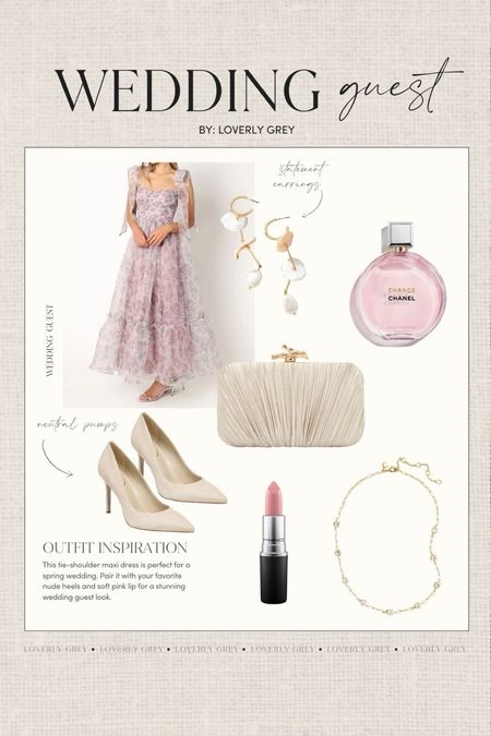 Loverly Grey wedding guest outfit idea. This floral dress pairs perfectly with neutral heels, statement earrings, and Chanel perfume. 

#LTKstyletip #LTKwedding #LTKSeasonal