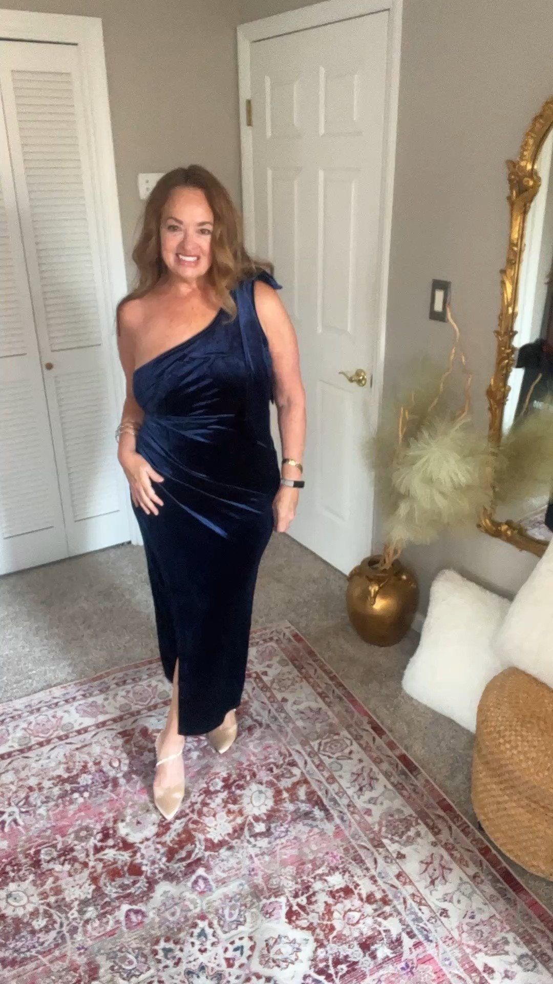 Holiday formal wear! Nothing says winter formal like Midnight Navy Velvet! This dress features a one shoulder bow sleeve. 
The slingback pumps are champagne satin with pearl straps! Pumps on the Black Friday Sale!

#LTKWedding #LTKHoliday #LTKgrwm