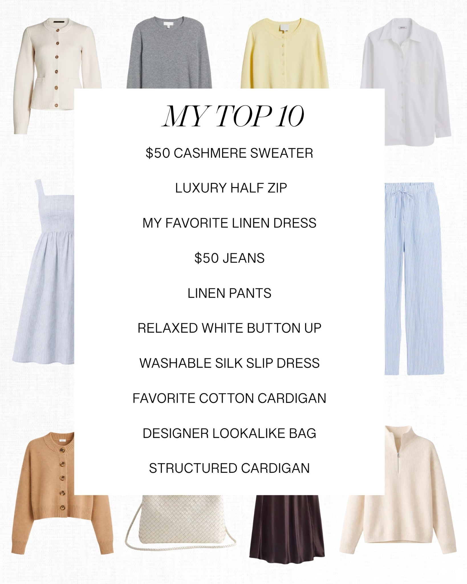 My top 10 highest recommendations from @onequince! These pieces are so affordable and the I own and love all these pieces! 

#LTKSeasonal #LTKOver40 #LTKootd