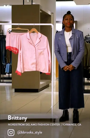 Felicity Lace Trim Long Sleeve Satin Shorts Pajamas | Nordstrom