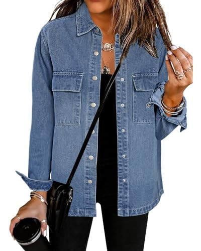 luvamia Denim Jackets For Women 2024 Womens Shacket Fall Season Button Down Shirts Blue Jean Jacket For Women Denim Jean Jacket For Women Size Small Size 4 6 | Amazon (US)