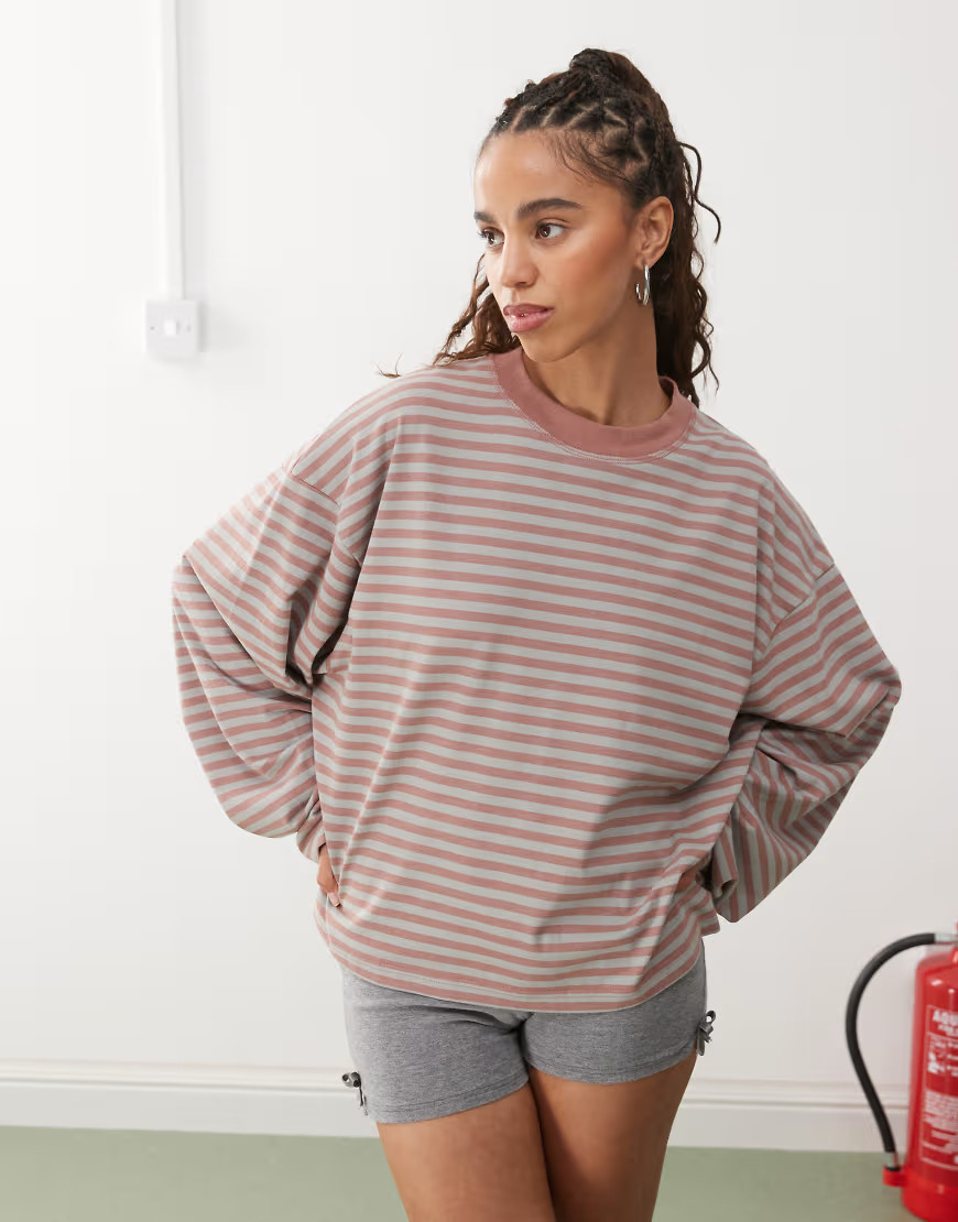 Lioness Bloom long sleeve crew neck boxy t-shirt in pink stripe-Multi | ASOS (Global)