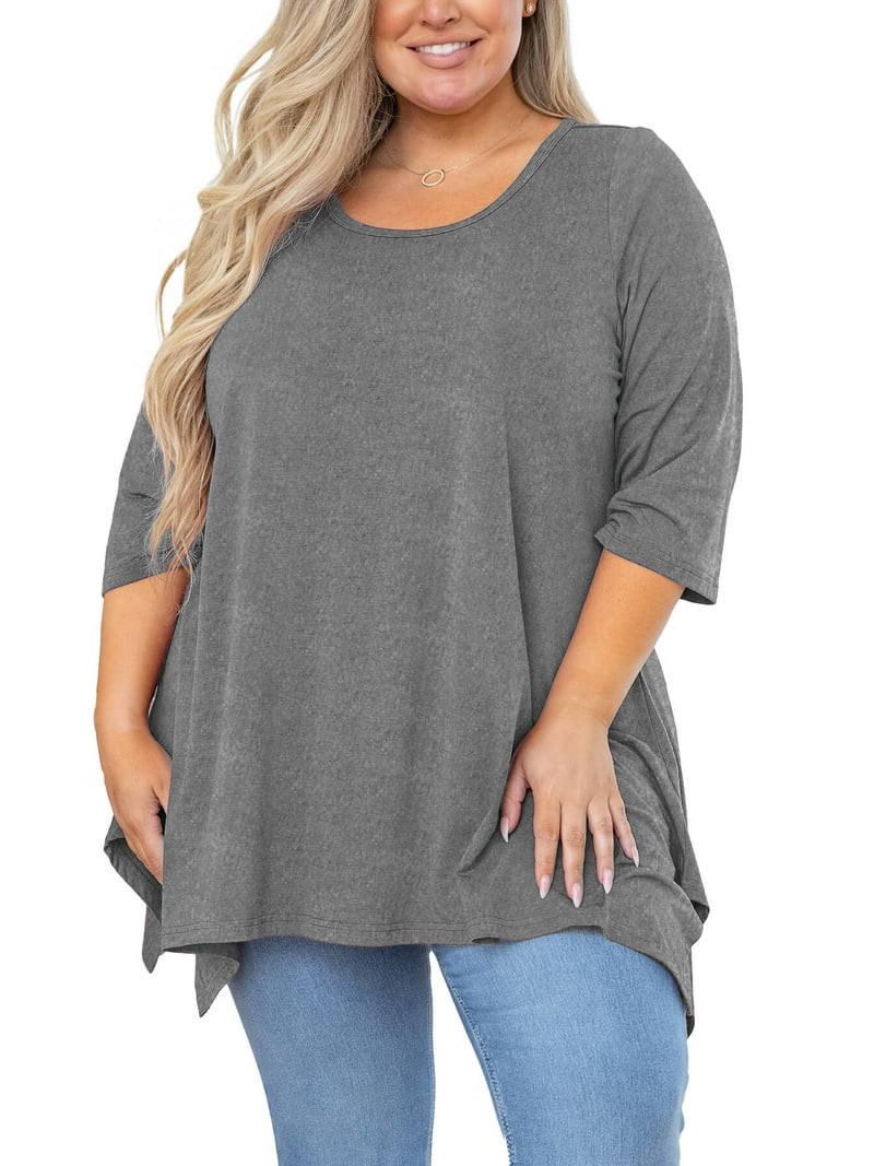 SHOWMALL Plus Size Tunic Top for women 3/4 Sleeve Blouse Gray 2X Clothes Swing Top Crewneck Mater... | Walmart (US)