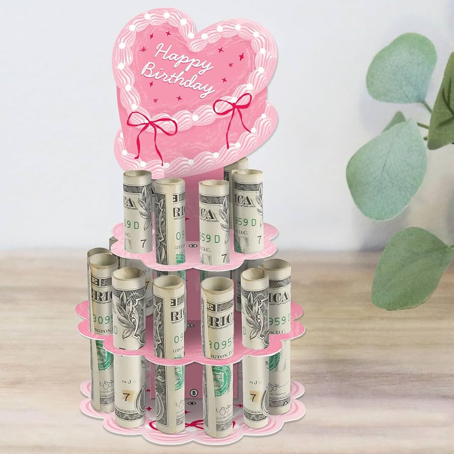 Big Dot of Happiness Pink Heart Cake Birthday Money Gift Display, DIY Cash Holder Stand with 20 B... | Amazon (US)