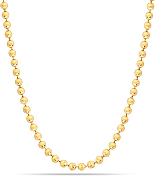 LeCalla 18K Gold Over Sterling Silver Italian 1.50 MM, 2 MM, 3 MM Ball Chain Necklace for Teen Wo... | Amazon (US)