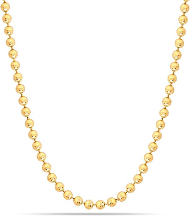 LeCalla 18K Gold Over Sterling Silver Italian 1.50 MM, 2 MM, 3 MM Ball Chain Necklace for Teen Wo... | Amazon (US)