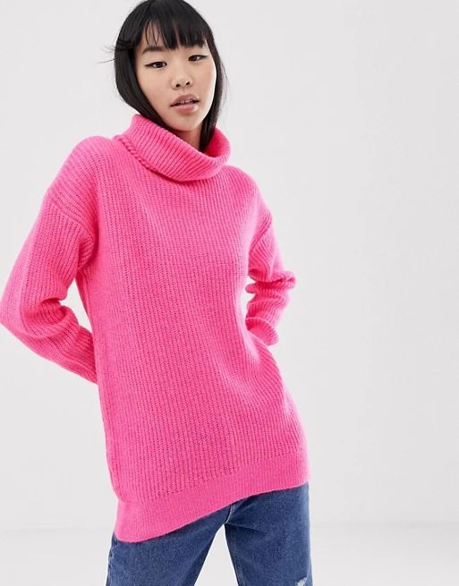 New Look roll neck jumper in pink neon | ASOS EE