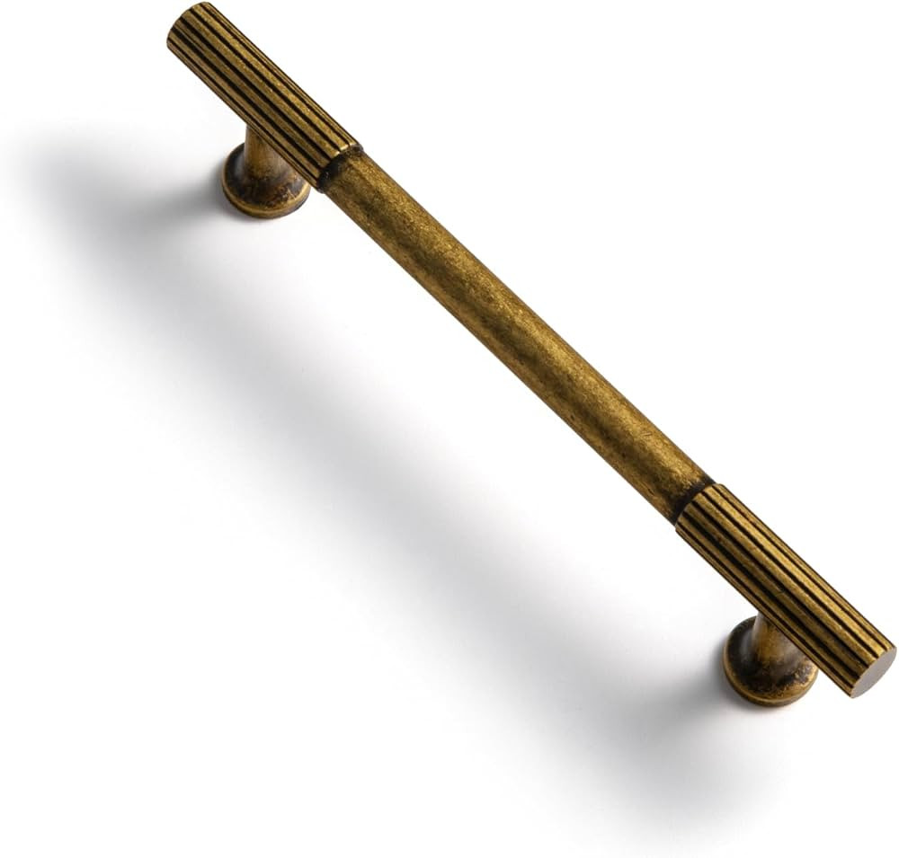 Goo-Ki Vintage Retro Antique Brass Zinc Alloy Cabinet Handles - 5.03''(128mm) Hole Center Striped... | Amazon (US)
