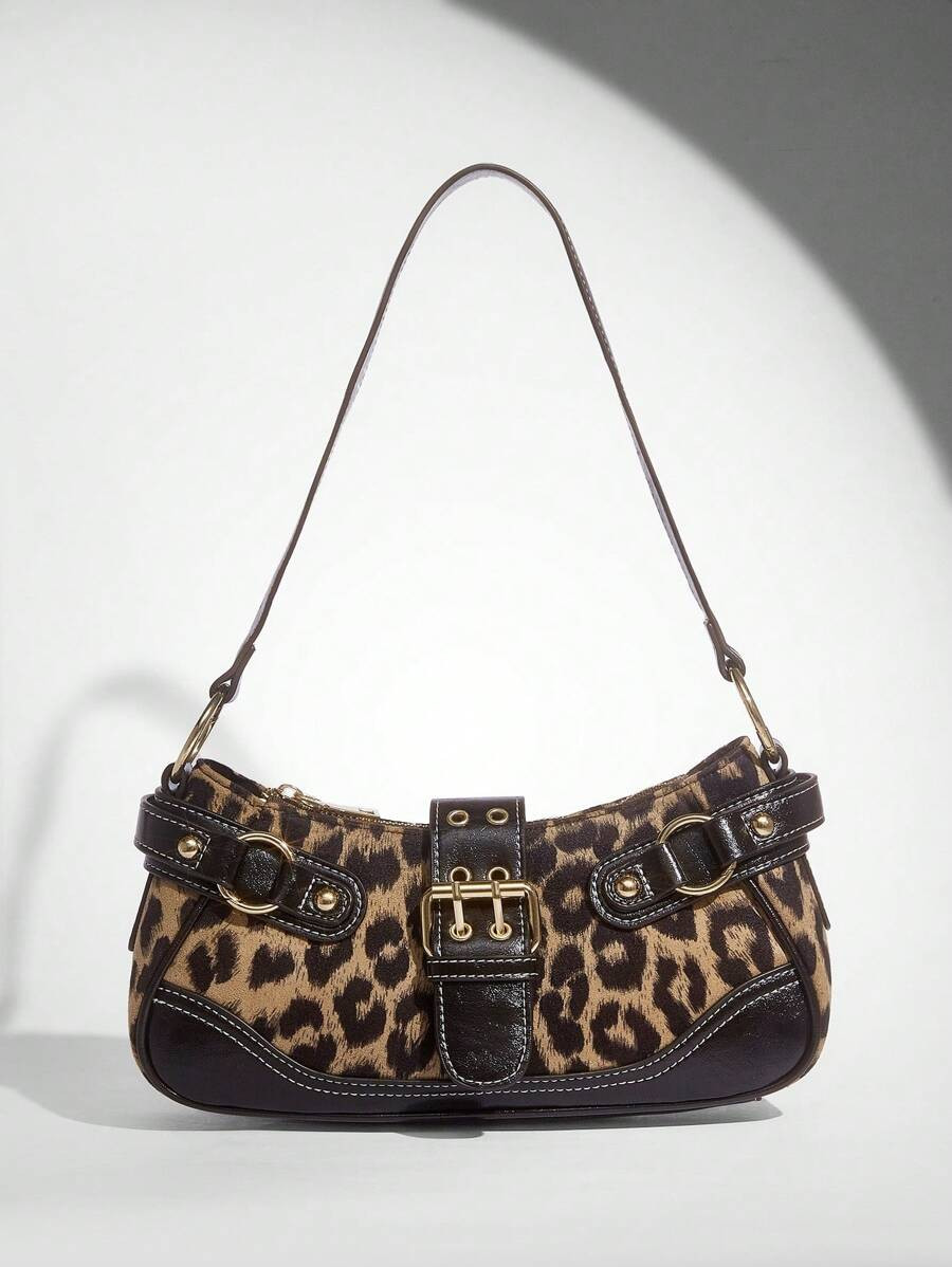 SHEIN BAE Women Street Commuter Leopard Print Patchwork PU Shoulder Bag, Leopard Print Purse For ... | SHEIN