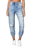 [BLANKNYC] Womens French Terry Distressed Printed Denim Jogger, Comfortable & Stylish Pants | Amazon (US)
