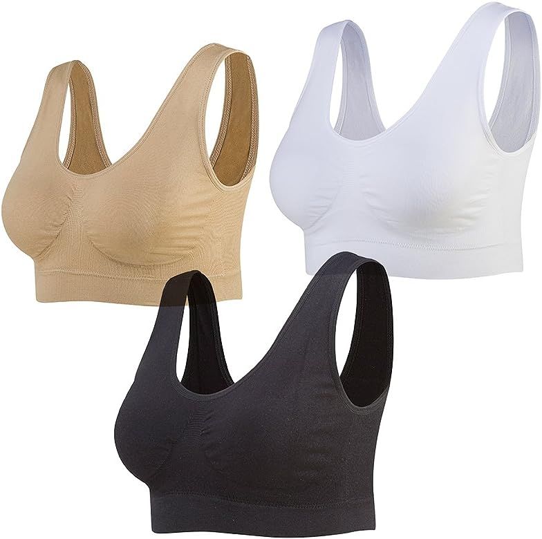 3-Pack Seamless Sports Bra Wirefree Yoga Bra with Removable Pads for Women | Amazon (US)