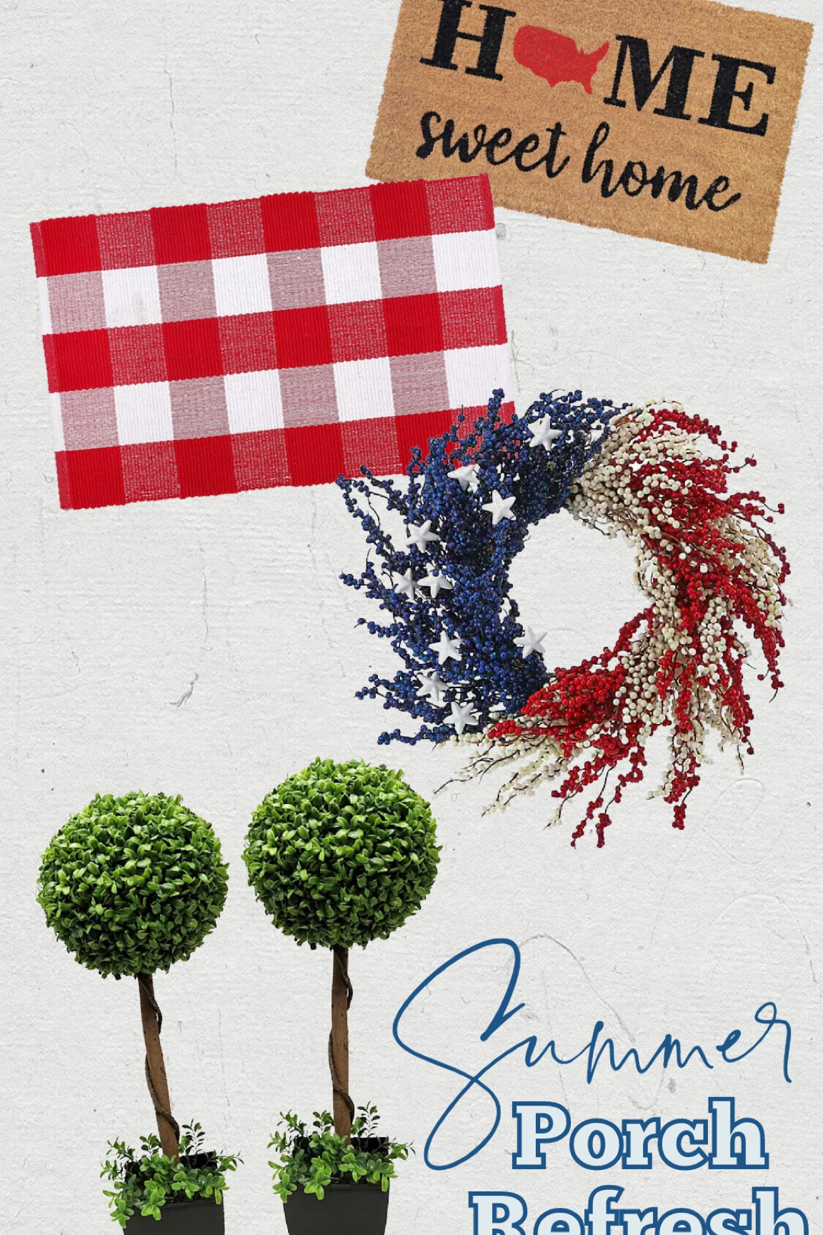 A fun summer porch refresh! ❤️🌭💥

#summer #summerporch #fourthofjuly #memorialday #topiary #laurenyarbrough

#LTKFind #LTKSeasonal #LTKhome