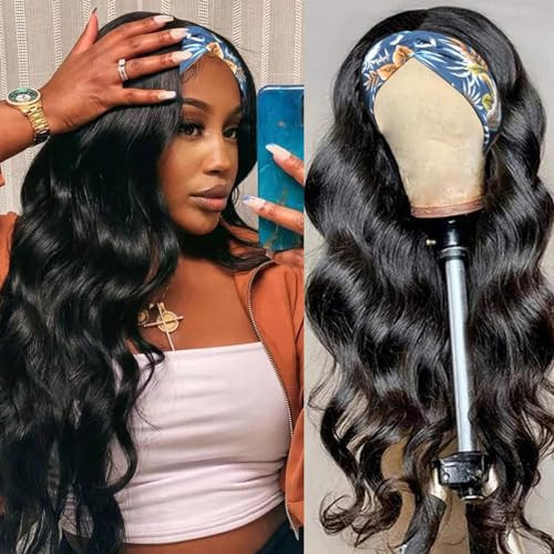 Headband Wig Human Hair Wigs Body Wave Headband Wig Glueless Human Hair Wig for black women human hair glueless, None Lace Front Wigs 180% Density Wear and Go Wig Machine Made Headband Wigs(20in) | Amazon (US)