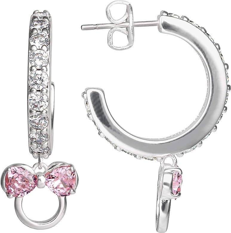 Disney Mickey Mouse or Minnie Mouse Silver Plated Cubic Zirconia Hoop Earrings, Official License | Amazon (US)