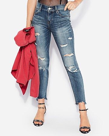 Mid Rise Ripped Stretch Skinny Ankle Jeans | Express
