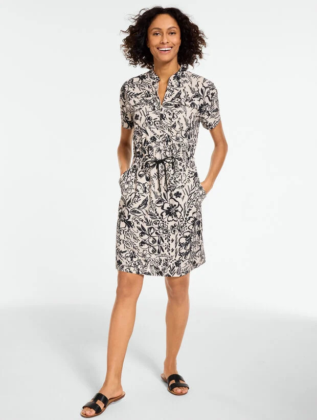 Lightweight Woven Stretch Half Zip Dress - Garden Floral | Talbots