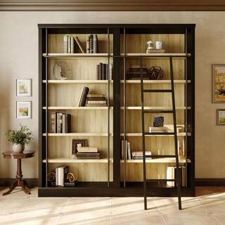 Homsee 86.6 in. Tall Black Oak Wood 6-Shelf Ladder Bookcase with Rolling Ladder, Open Storage., T... | The Home Depot