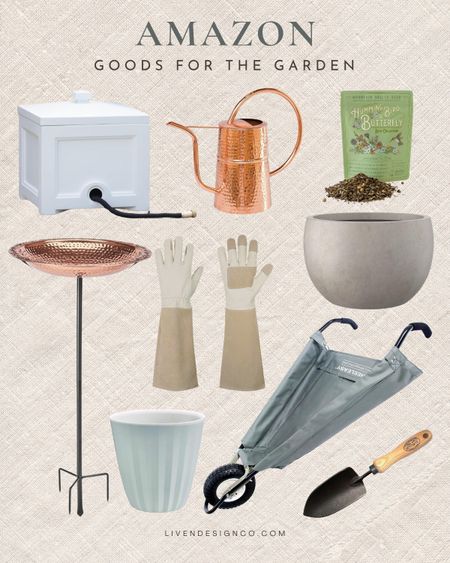 Amazon garden decor. Home finds. Patio decor. Watering can. Planters. Bird bath. Garden hose holder. Birdseed. Garden tools. Gardening gloves. 

#LTKSeasonal #LTKhome #LTKstyletip