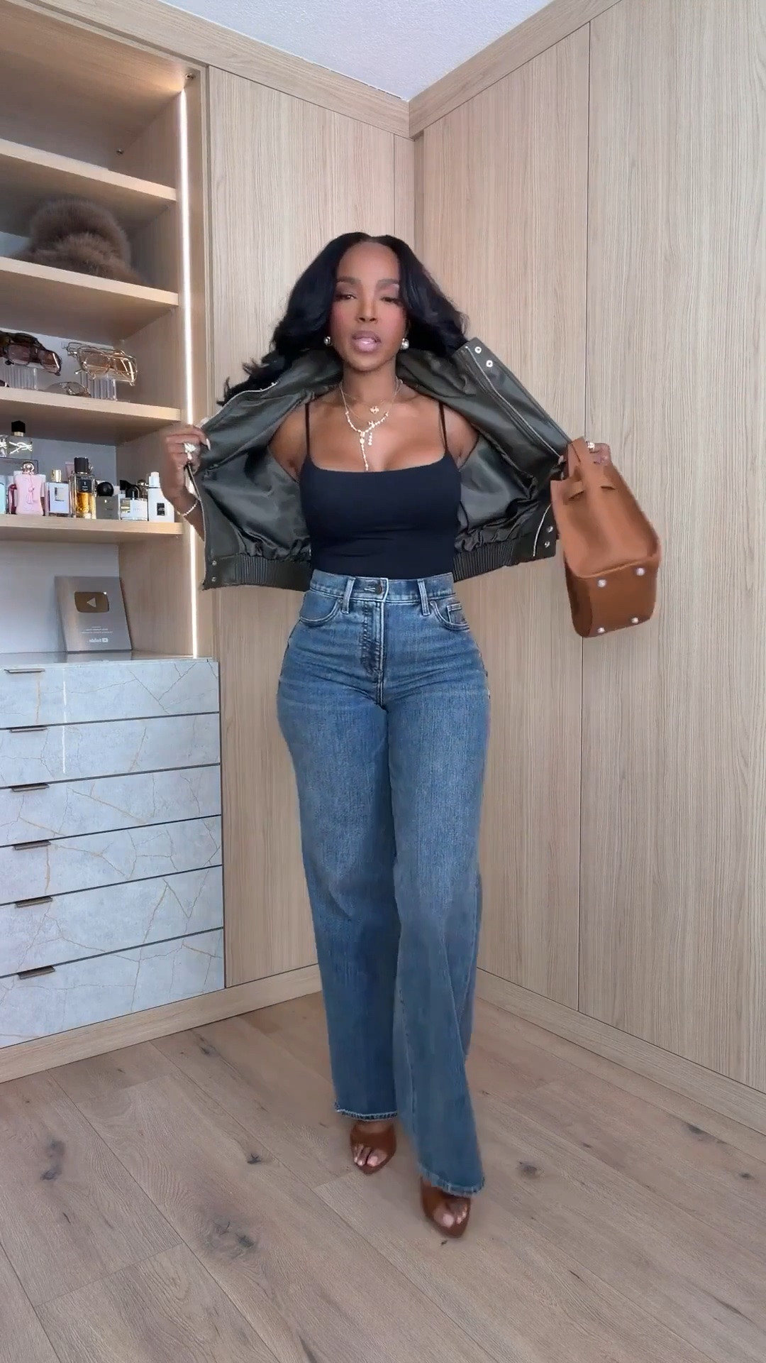Leather jacket season! 🤎🍂

This olive green leather jacket with wide-leg jeans is the perfect mix of edgy and chic! Add a structured brown handbag and heels for an effortlessly elevated fall look.

Size Small | 5'4" | 140 lbs | 34D - 27 - 40

Shop everything linked below in my LTK!

fall outfits for women, olive green leather jacket, faux leather jacket outfit, wide leg jeans outfit, fall fashion 2026, casual chic outfits, elevated denim style, fall jacket trends, leather bomber jacket, classy casual outfits, brown handbag outfit, fall street style, trendy fall outfits, petite fashion, effortless fall style, jeans and heels outfit, everyday fall outfits, autumn wardrobe essentials, chic mom outfits, fall layering ideas, sophisticated casual fashion, neutral fall outfits
