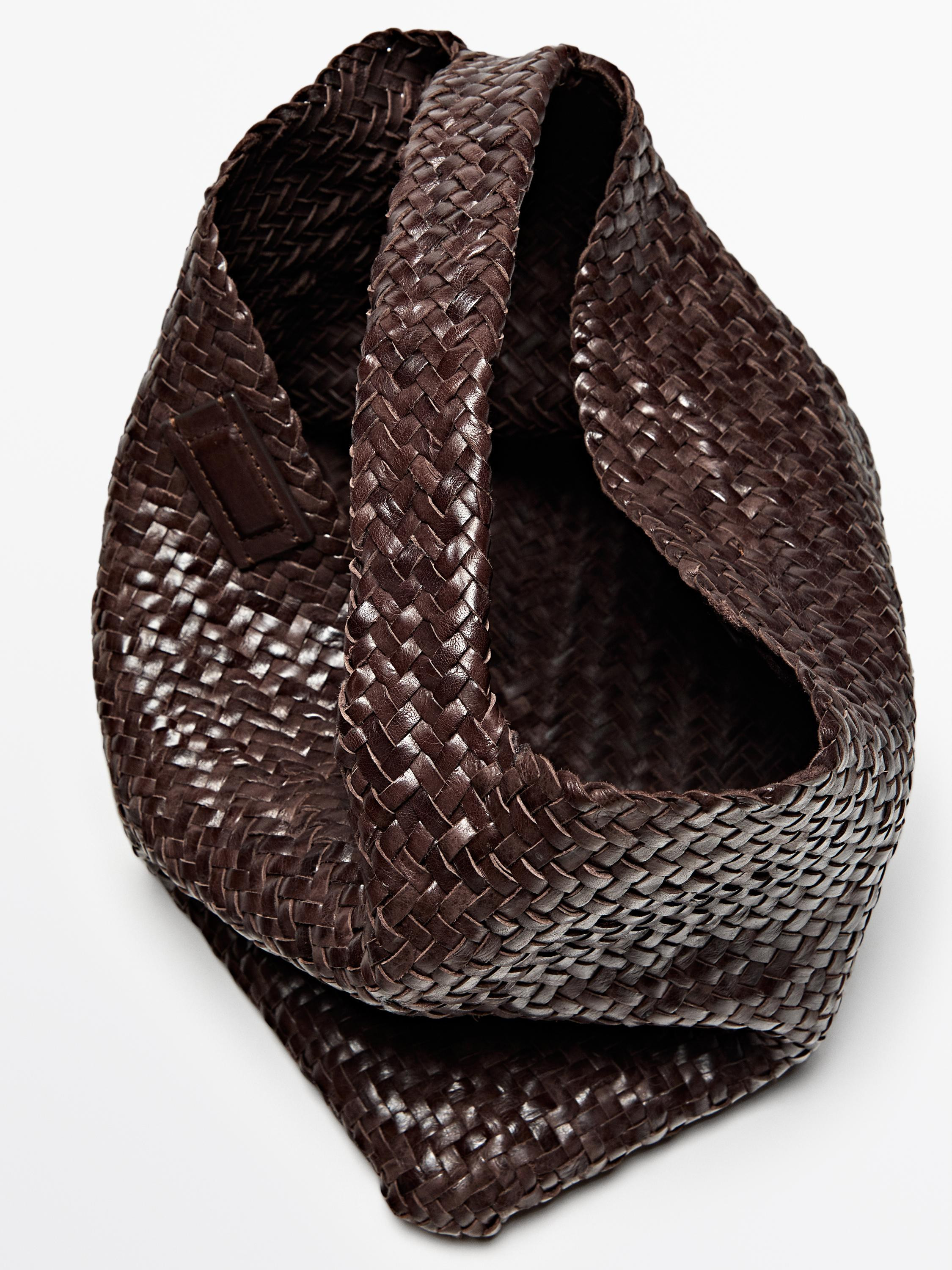 Braided nappa leather shopper bag | Massimo Dutti UK