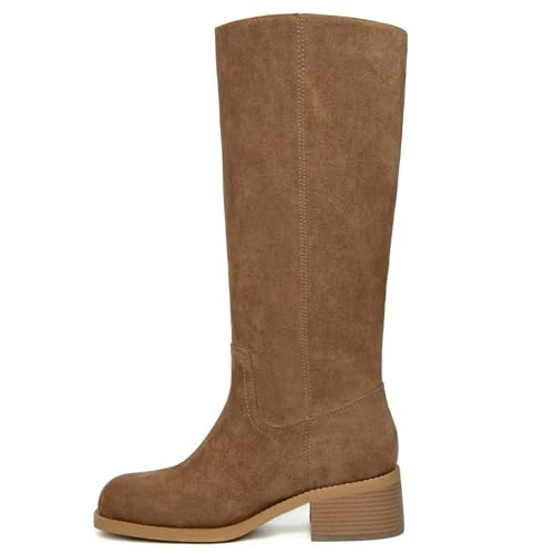 SUIARA Knee High Suede Boots Women Light Brown Square Toe Chunky Block Heel Campus Boot Comfortable Low Heel Riding Long Tall Boots | Amazon (US)