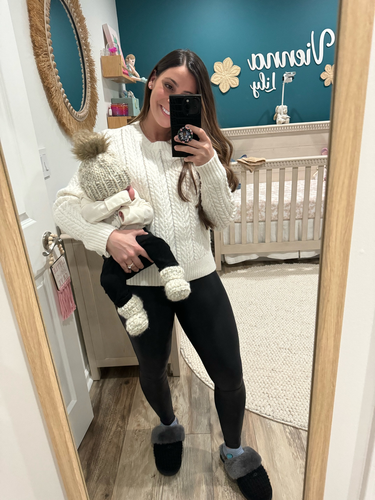 Mommy and me matching outfits! Super cute sweater with diamond details! And the cutest handmade knit hat and booties for the little one 🥰

#LTKGiftGuide #LTKstyletip #LTKbaby