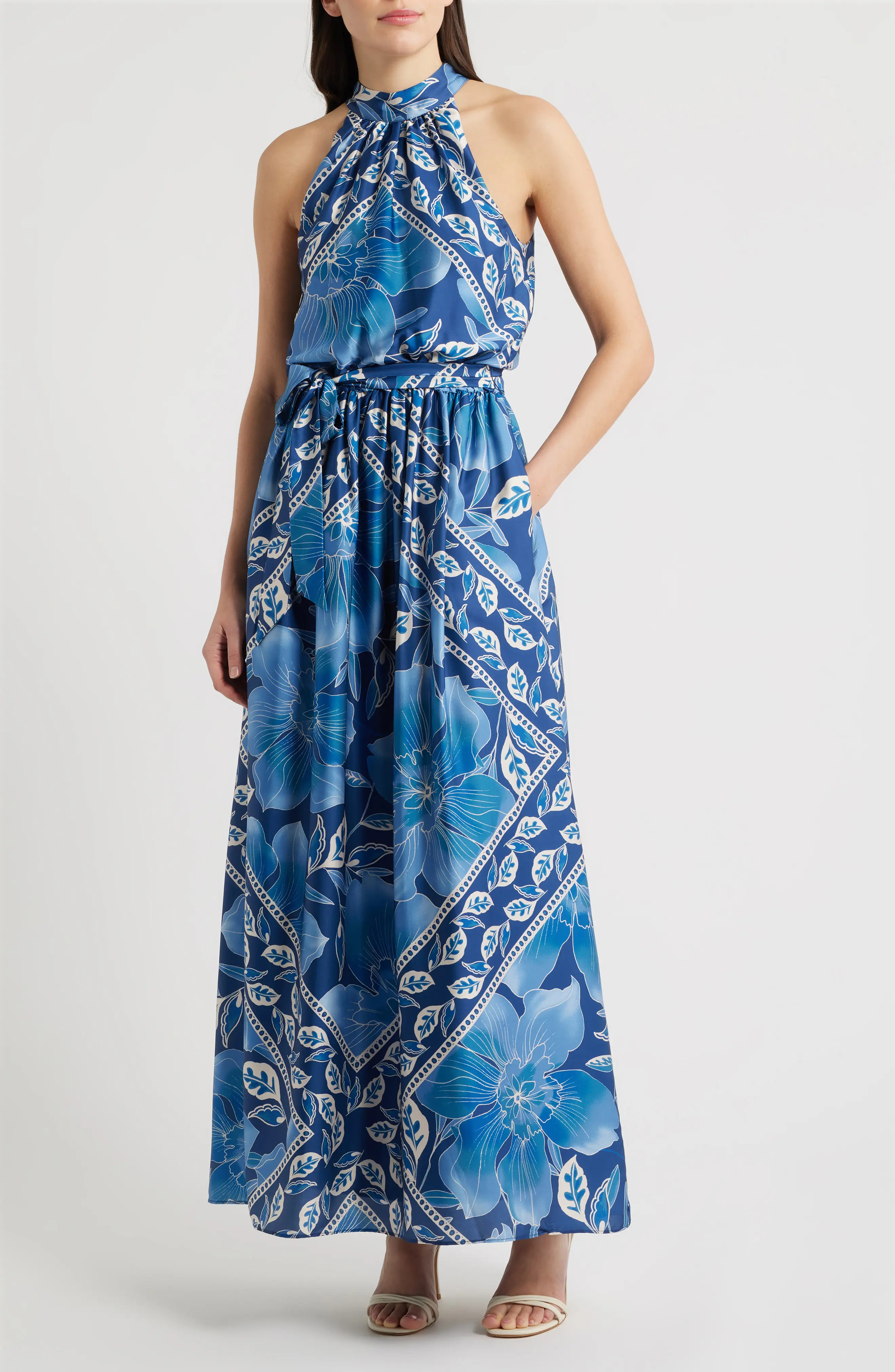Printed Mock Neck Satin Maxi Dress (Women) | Nordstrom | Nordstrom