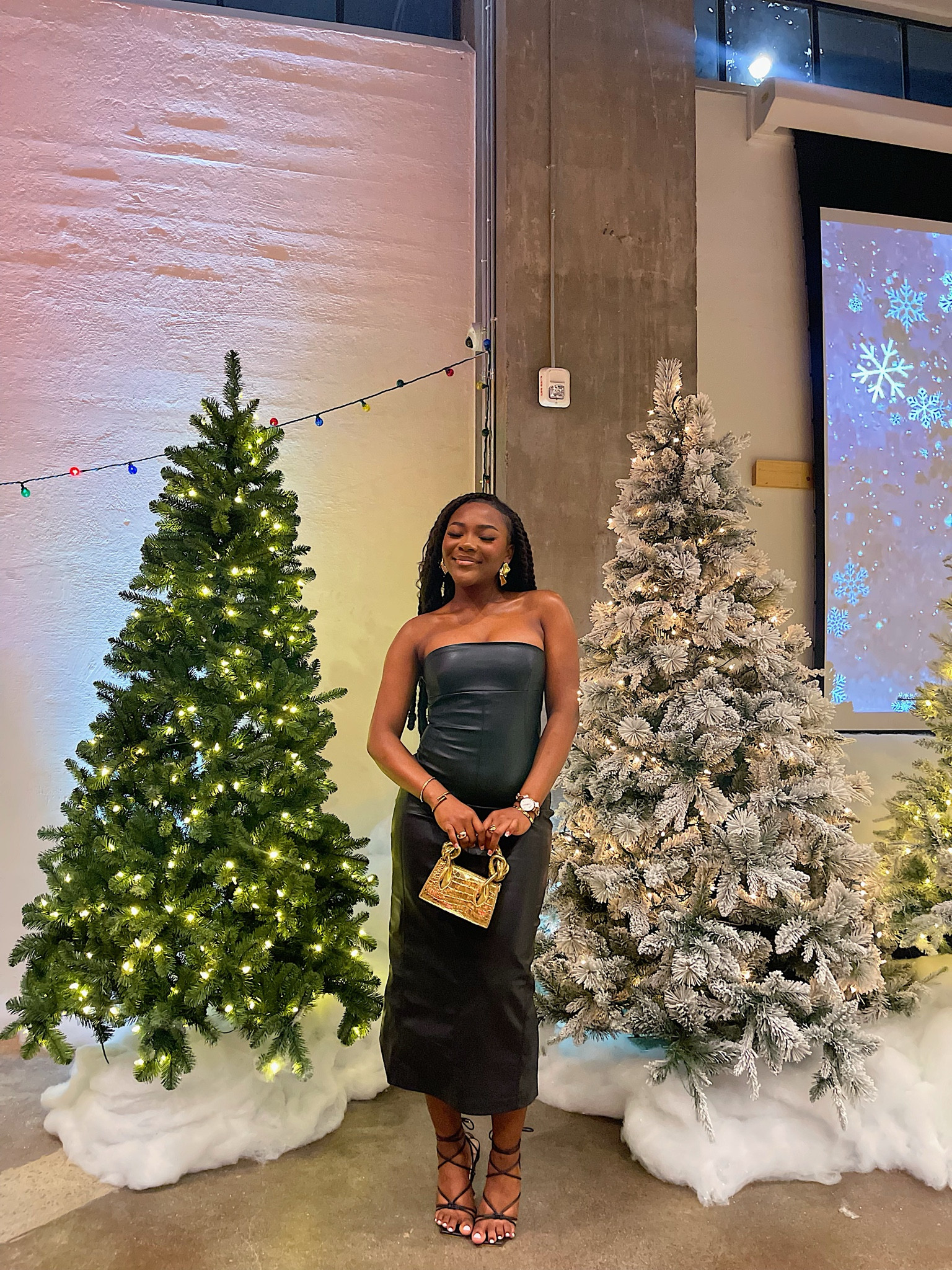 This black faux leather dress is perfect for the holiday season. The gold bag and earrings pair so beautifully with it and the black strappy heels are more comfortable than you’d think ;)

#LTKGiftGuide #LTKHoliday #LTKstyletip