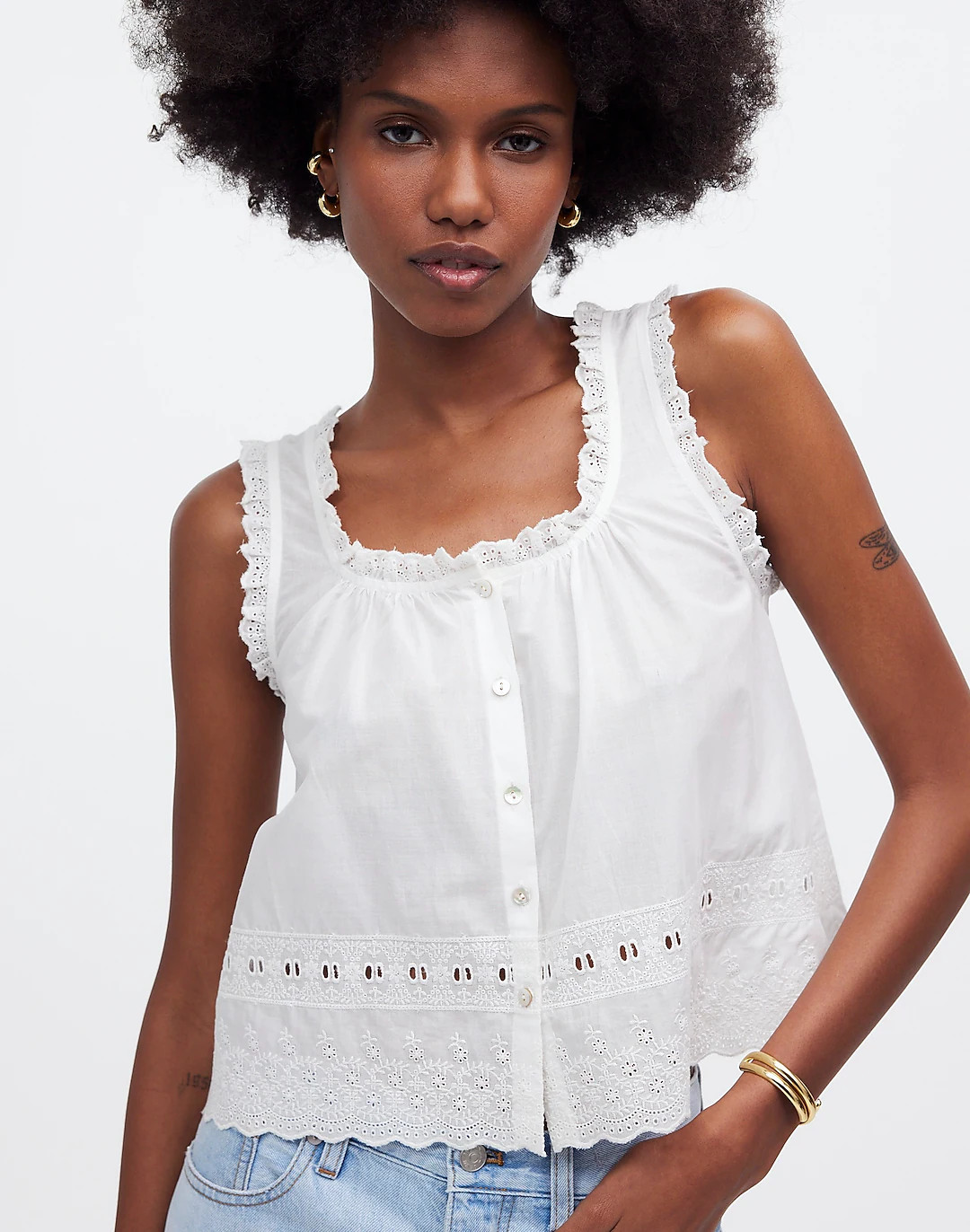 Embroidered Ruffle-Trim Top | Madewell