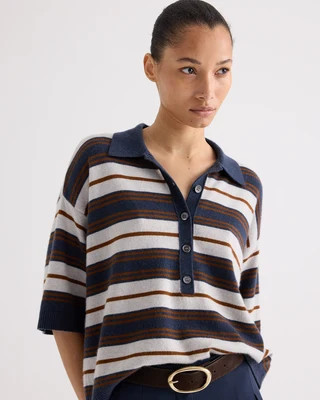 SS Polo Sweater with Stripes in Italian Cashmere | TWP