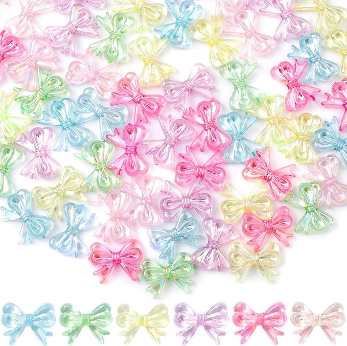 150pcs Colorful Bow Beads 18 x 14 mm 3D Cute Acrylic Beadable Bowknot Aesthetic Charms Bulk Suppl... | Amazon (US)