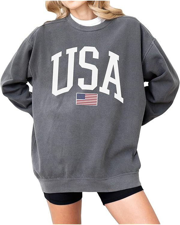 USA Flag Graphic Sweatshirt for 4th of July – Unisex Pullover for Women and Men, 80% Cotton, Pe... | Amazon (US)