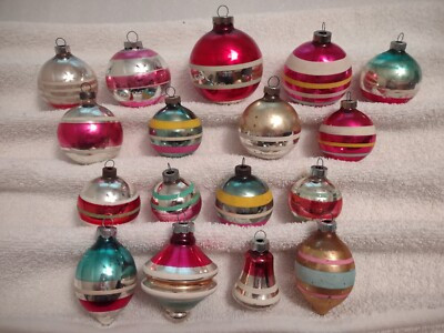 Lot of 17 Vintage Shiny Brite Christmas Ornaments Stripes Teardrops Lantern | eBay US